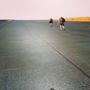 Trudging up the boat ramp to the finish.